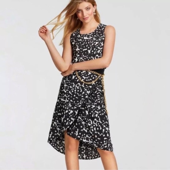 Cabi Faux Wrap Dixon Skirt Size Small in Black & White Ink Floral - Picture 6 of 10